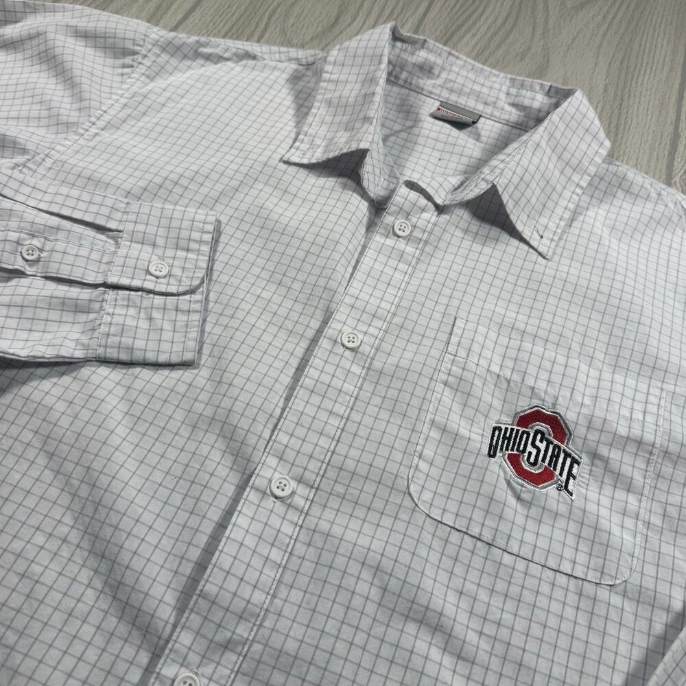 Ohio St Buckeyes LS Button Down Shirt Mens L White Grid Embroidered Auth Apparel
